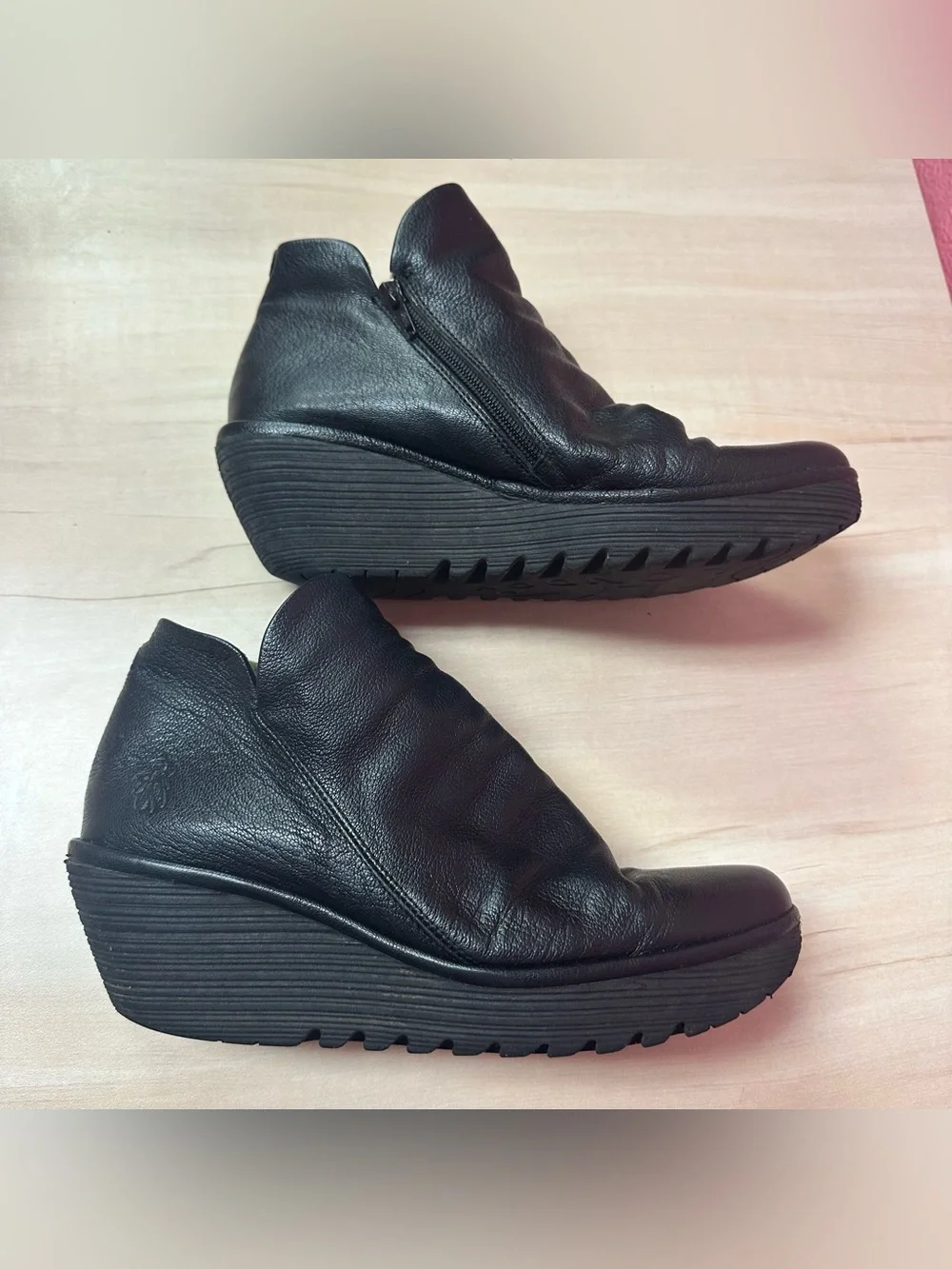 Fly London Yip Black Wedge Leather Ankle boots